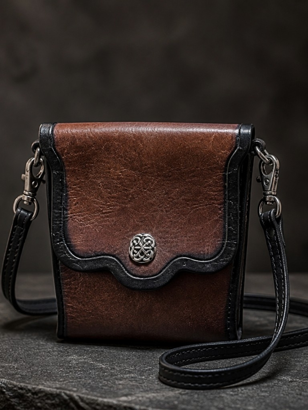 Artisan Handmade Renaissance Celtic Knot Two-Tone Thick Leather Crossbody Bag